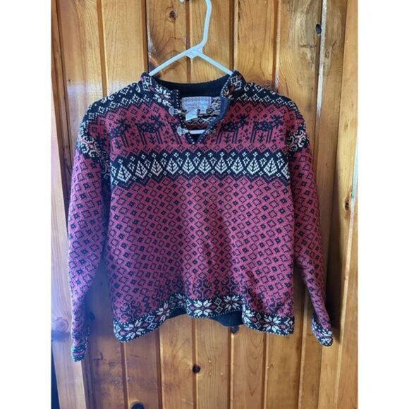 Women's Medium Nordic style sweater red, black, reindeer‎ Nomadic Traders - Picture 1 of 4